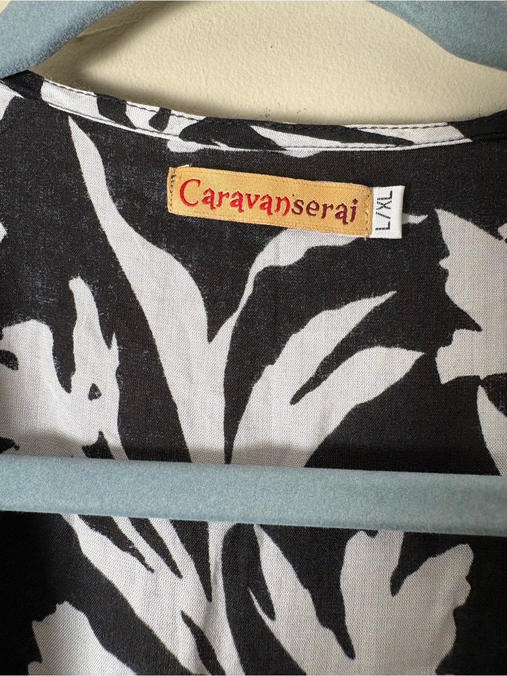 Caravanserai Black & White Floral Cotton Wrap Dress L/XL - Picture 3 of 6